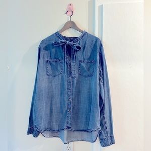 Rails denim long sleeved shirt with bow tie Size L